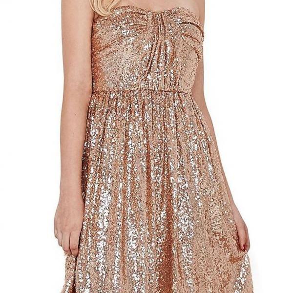 Sparkly Strapless Short Rose Gold Sequins Prom Dresses Wedding Party Bridesmaid Gowns On Luulla 4893